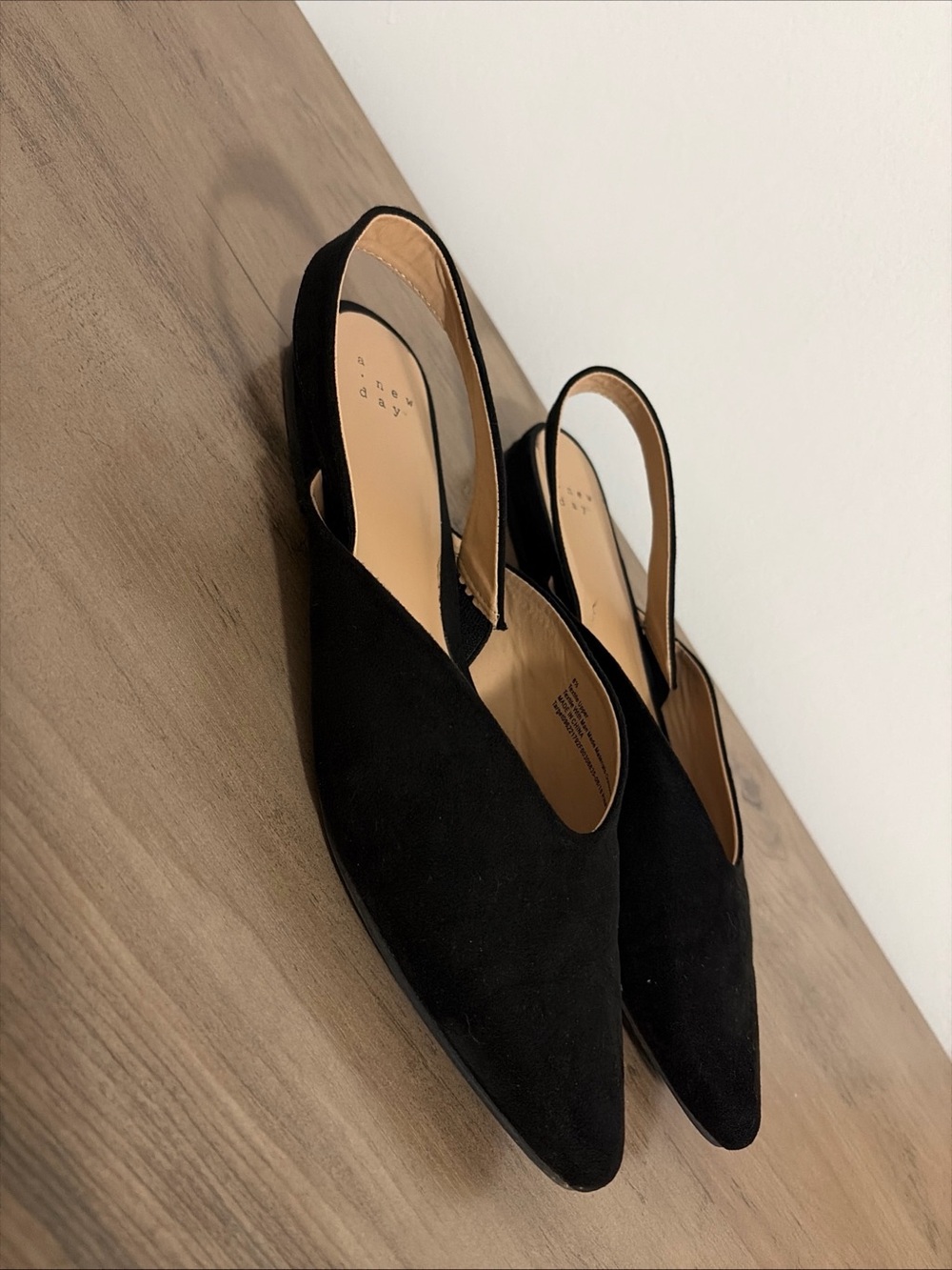 Black Suede Slingback Pointed Toe Flats - Women